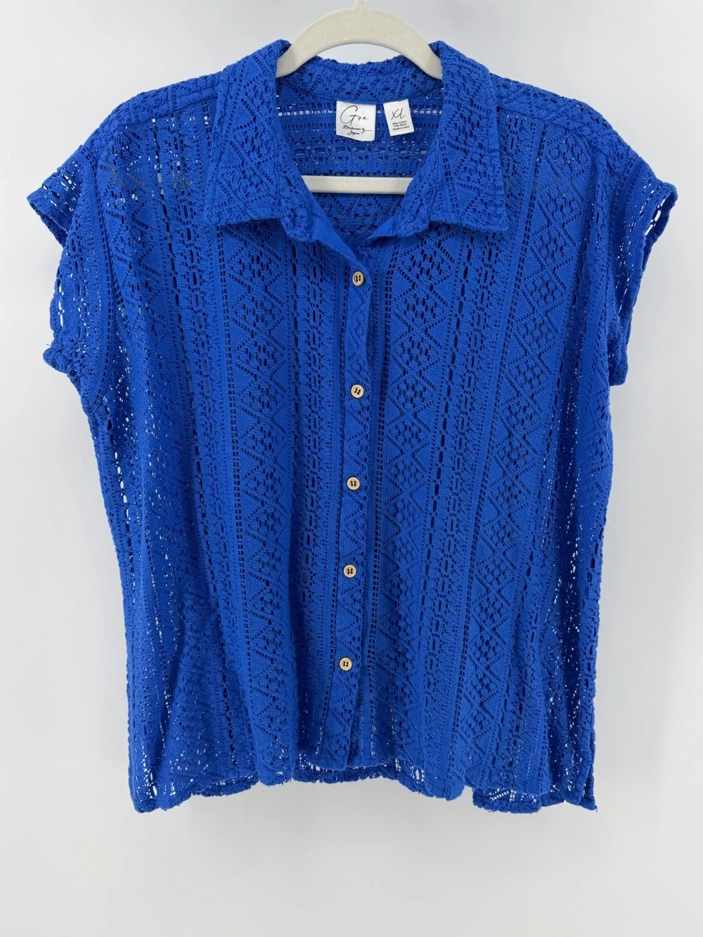 GOA by Japna Crocheted Swim Coverup Blue Shirt & Shorts Matching Set, Women's XL